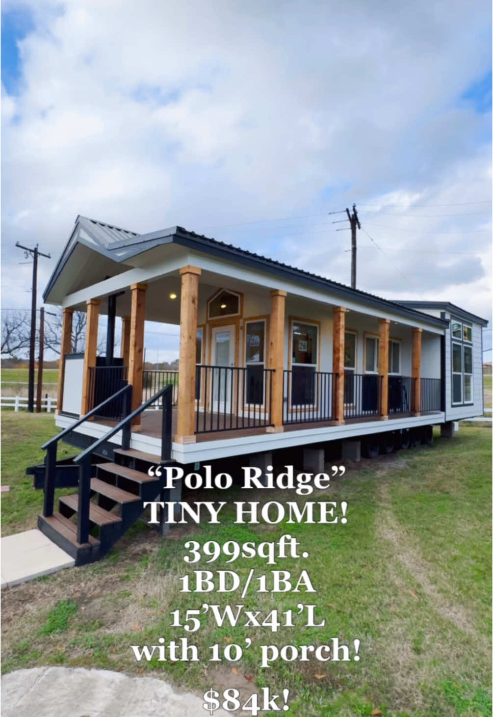 ‘25 OC “Polo Ridge” 399sqft RV Park Model  1BD/1BA with Outdoor Bar & Wood Burning Stove! $84k (only one at this price) Pricing includes delivery within 100 miles (additional freight charges apply for further distances) minisplit a/c and heat system installed, one set of temporary wooden steps, manufacturers warranty plus an extended warranty. Instagram: @TheMrTiny #MrTiny #MikeMrTinyTimmons #MikeMrTiny #TinyHomeTuesday #tinyhouse #tinyhome #tinyhousenation #tinyhousemovement #tinyhousebuild  Stock# A27OC19 P134793X