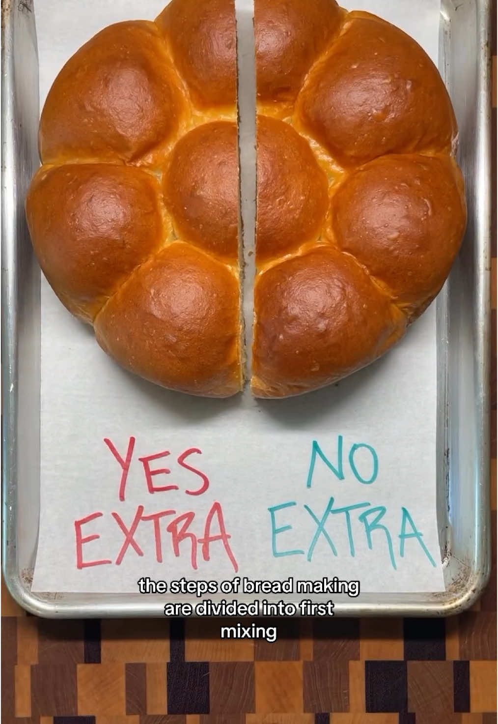 Bread making tips by @Benjamin the baker 🍞 Dinner Rolls (yield: 1 dozen rolls) ¼ cup (57g) whole milk ½ cup (113g) water 1¼ teaspoons instant yeast 1 large egg 2½ cups (350g) all-purpose flour 2 tablespoons (25g) granulated sugar 2 tablespoons (28g) unsalted butter, softened, plus 2 tablespoons (28g), melted for brushing 1 teaspoon table salt 1 tablespoon flaky salt, for sprinkling on top 1. Add the milk, water, and yeast to the bowl of a stand mixer. Let sit for one minute to allow the yeast time to dissolve. 2. Add the egg, flour, sugar, softened butter, and table salt to the mixing bowl. 3. Start mixing on low speed until the dough comes together. Turn up the speed to medium-low and mix until the dough reaches full gluten development and passes the windowpane test (approximately 7 to 10 minutes). 4. Add the dough to a lightly greased bowl and cover with plastic wrap. Let rise at room temperature for an hour or until approximately doubled in size. 5. Remove the dough from the mixing bowl, deflate, and transfer it to a lightly floured work surface. Divide the dough into 12 equal pieces (approximately 53g each) and shape into rounds. 6. Prepare the baking pan with a sheet of parchment paper and evenly space the dough balls in the pan. Cover with a lid or a piece of lightly greased plastic wrap and let rise (proof) for an hour to an hour and a half or until it’s nearly doubled to tripled in size and passes the poke test. 7. In the final 30 minutes of proofing, preheat the oven to 375°F (190°C). 8. Bake the rolls for 20 to 25 minutes or until golden brown. 9. Remove from the oven, brush with the melted butter, sprinkle with flaky salt, and let cool in the pan for 5 to 10 minutes before moving to a baking rack to cool completely. #feedfeed #baking #bread #breadmaking #breadbaking #bakingtok #baketok #FoodTok 