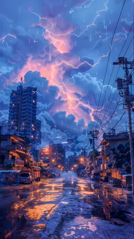 Even in the Storm, the City Never Sleeps ⚡️🌃 #fyp #timelapse #citylights #stormy #aiart #rushhour #livewallpaper #citylife #digitalartist #lightning #thunderstorm #weather #cityaesthetic #aesthetics #timelapseart #tiktokvisual #epicmoments #artlover #wallpapervideo 