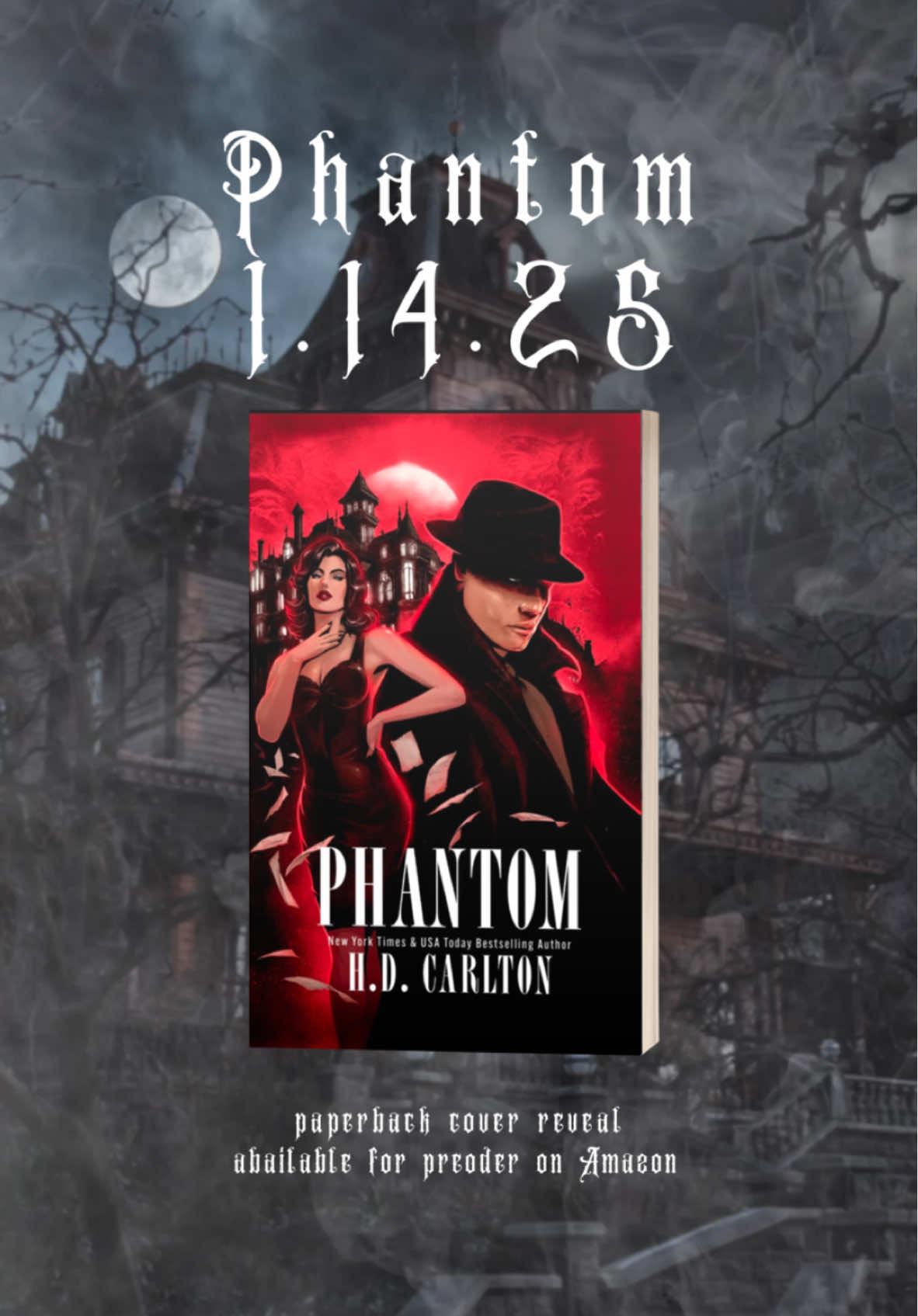 Phantom paperback cover reveal 🖤 coming January 14, 2025! #hdcarlton #darkromance #BookTok #phantom #catandmouseduet #stalkerromance #zademeadows 