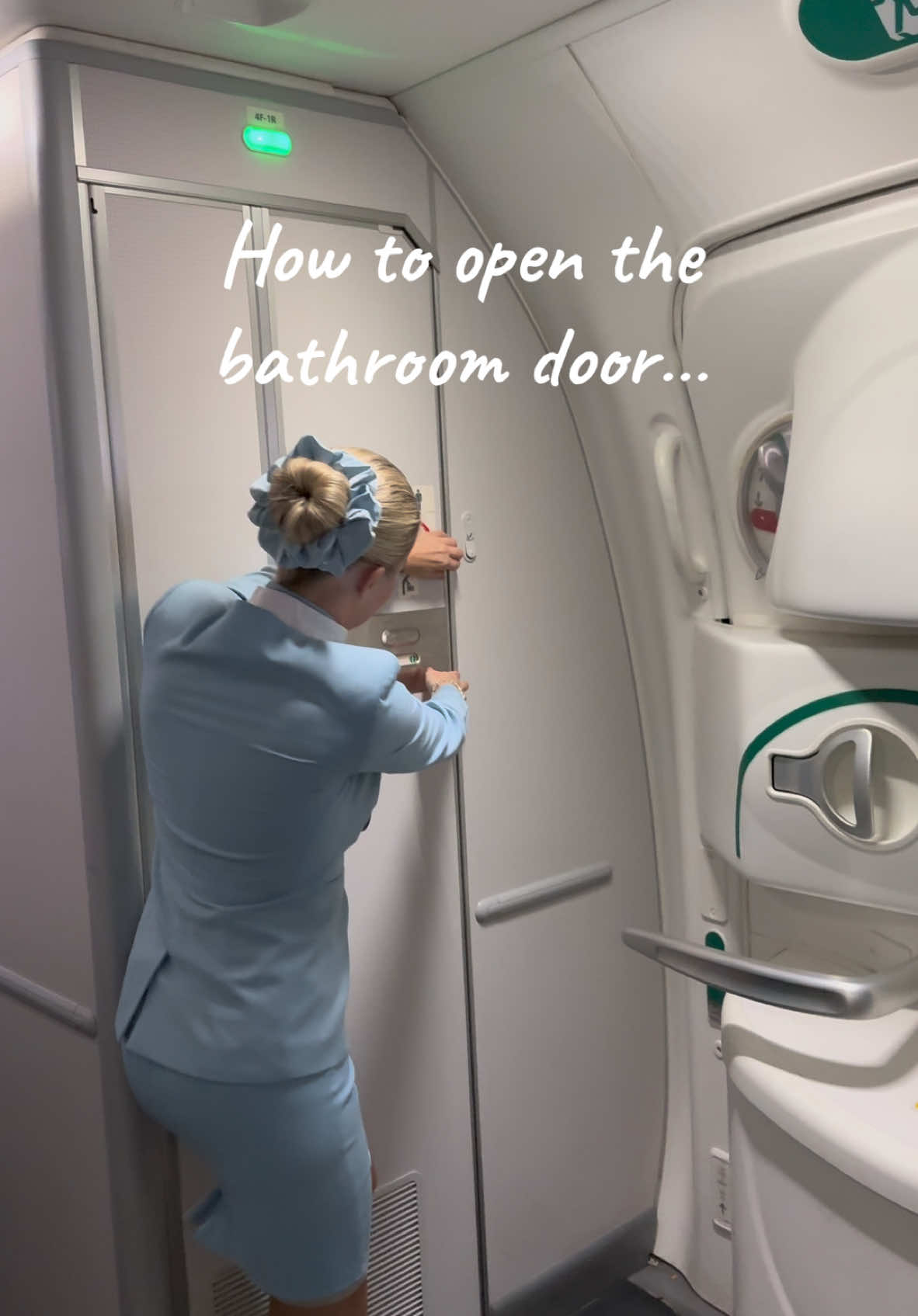 Demonstrating the creative ways you could try opening the bathroom door #flightattendant 