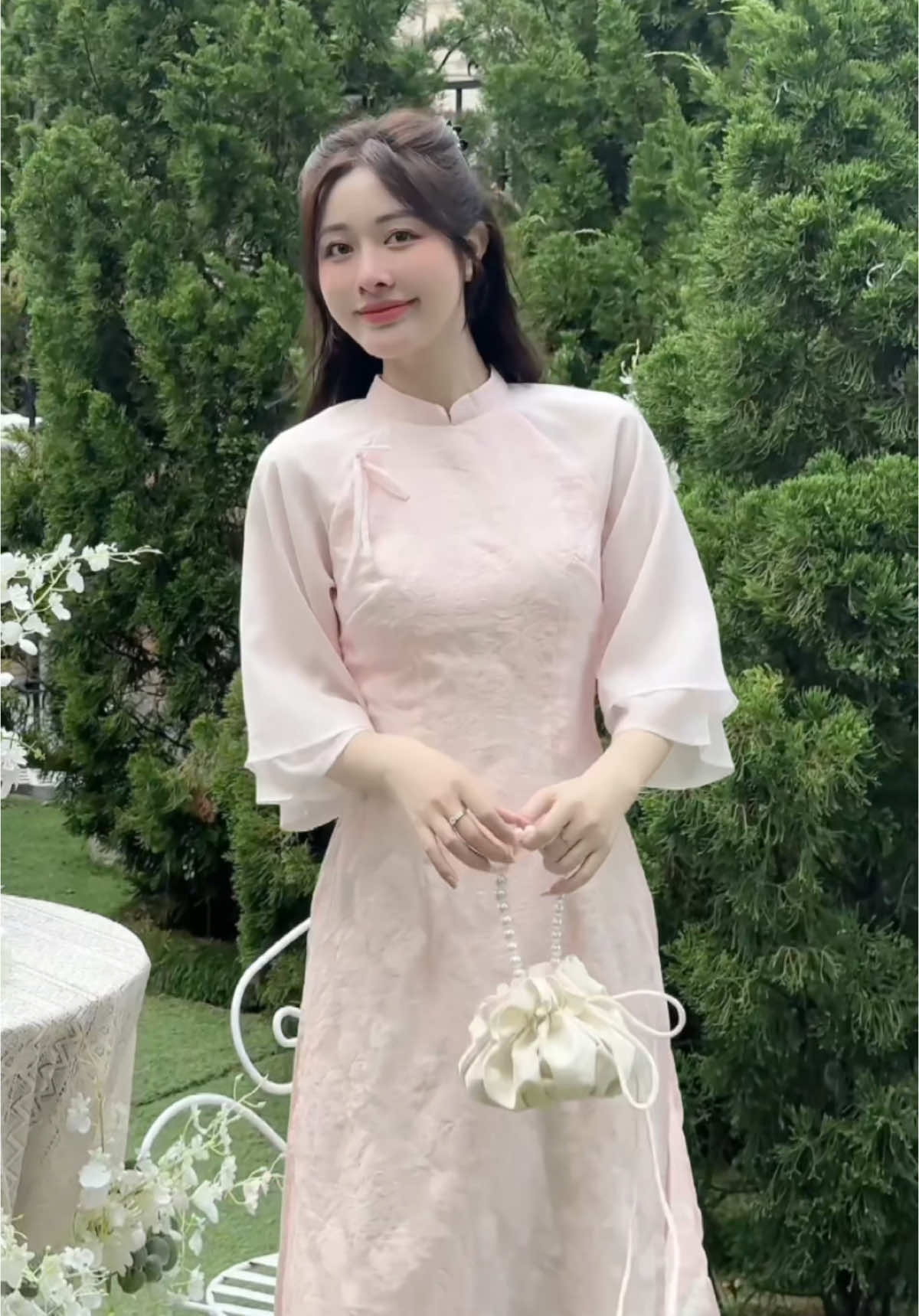 Áo dài xinh màu hồng pastel siêu nhẹ nhàng, ngọt ngào 🌸 #aodai #aodaitet #aodaivietnam #aodaicachtan #tết #xuân #siinhouse 
