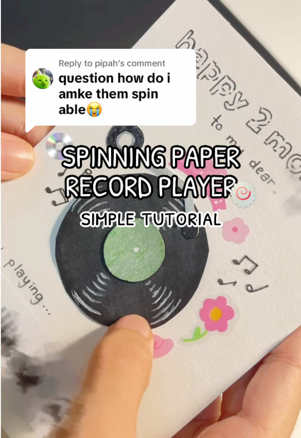 Replying to @pipah a simple tutorial for the spinning paper record player 🌀💿 leave any questions below!! 💗💗 #DIY #papercraft #card #fyp #interactive 