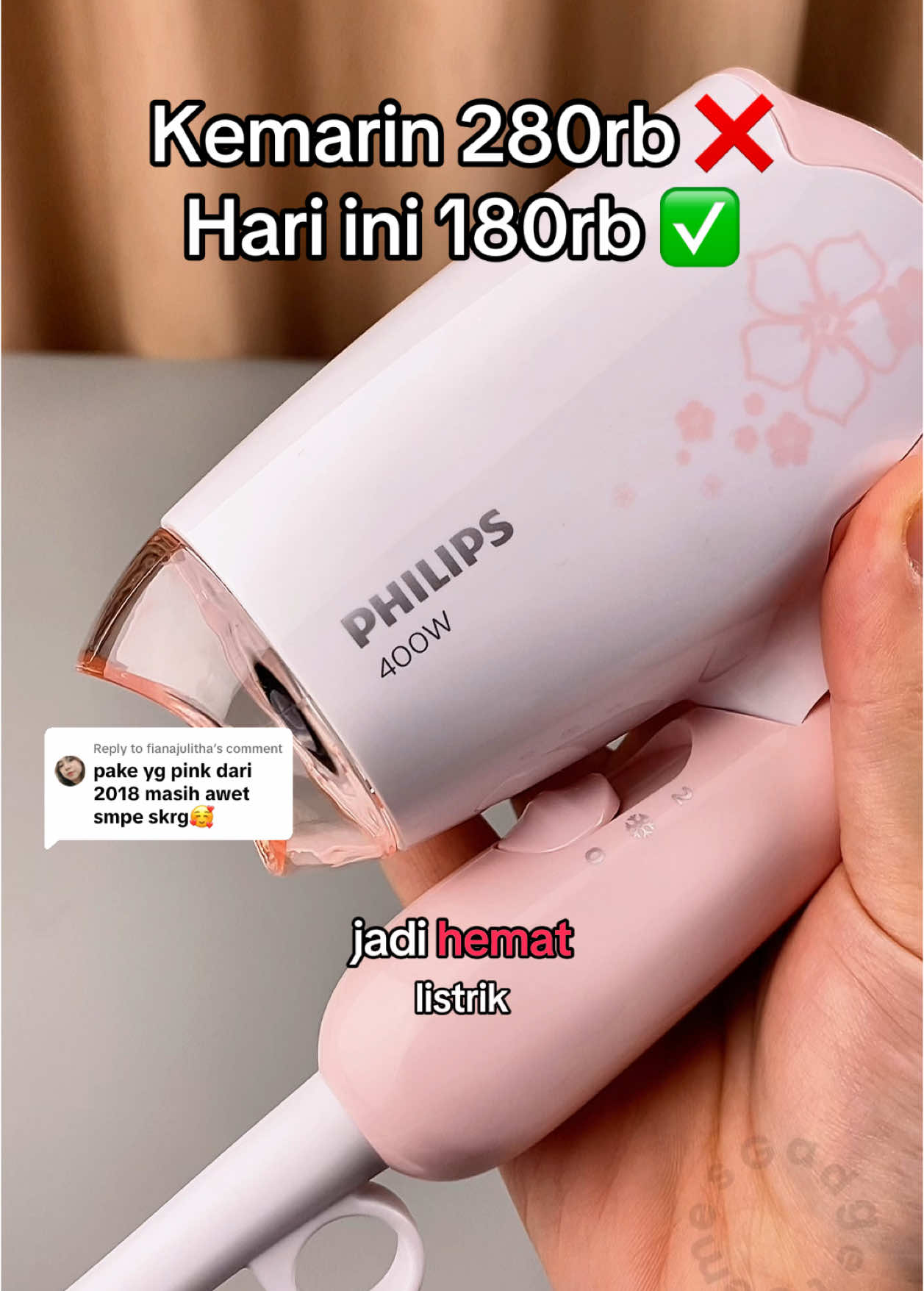 Replying to @fianajulitha Hair Dryer Philips Pink 400 Watt lagi diskon #hairdryerphilipspink 