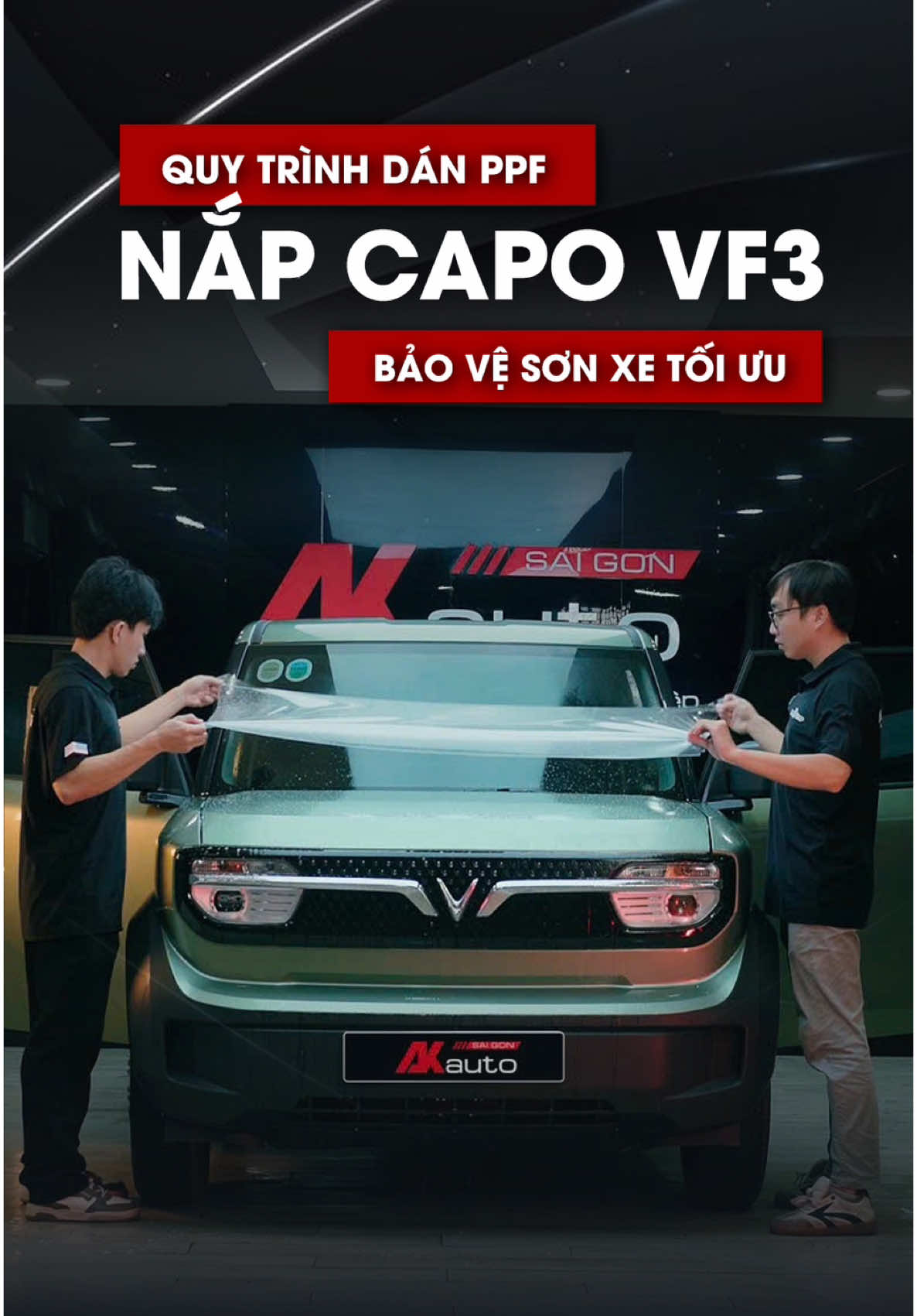 Qui trình dán PPF nắp Capo Vinfast VF3. Giải pháp bảo vệ sơn xe tối ưu #AKauto #VinFast #vinfastvf3 #vf3 #ppf #ppfteckwrap #ppf3m 