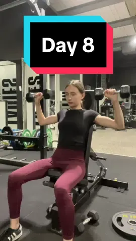Day 8 is shoulder day  12x 3 shoulder press  8 x 3 slide laterals  10 x 3 rear delt flys  #bulking #gymgirl #Fitness #shoulders #workout #gym 