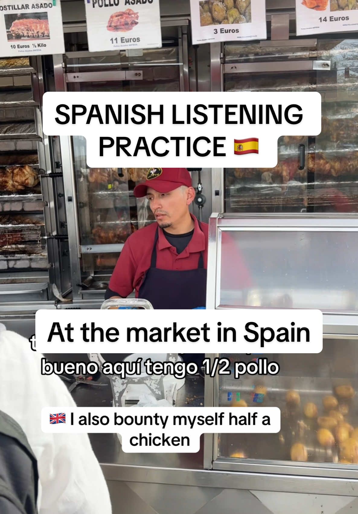Learn Spanish at the market with me as i use some real-life phrases.  - “Me compré medio pollo” (“I bought half a chicken”). - ”¿Cuánto cuesta el brócoli?” (“How much is the broccoli?”). - “Esta naranja me parece una buena oferta” (“This orange seems like a good deal”). - “Quiero un kilo de fruta” (“I want a kilo of fruit”). - ”¿Tienes verdura fresca hoy?” (“Do you have fresh vegetables today?”). - “un par de kiwis y un poco de carne” (“I’ll take a couple of kiwis and some meat”). Practice Spanish listening and pick up market essentials with me. 🇪🇸 🗣️ #spanish #speakspanish #spanishwords #spanishfood #spanishexpressions #spanishvocabulary #spanishgrammar #spanishdrill #spanishclass #spanishteacher #spanishtiktok #LearnOnTikTok #learnspanish #learnspanishfast #learnspanishwithme #learnspanishonline #learnspanishfree #spanishphrases #foodvocabulary #market 