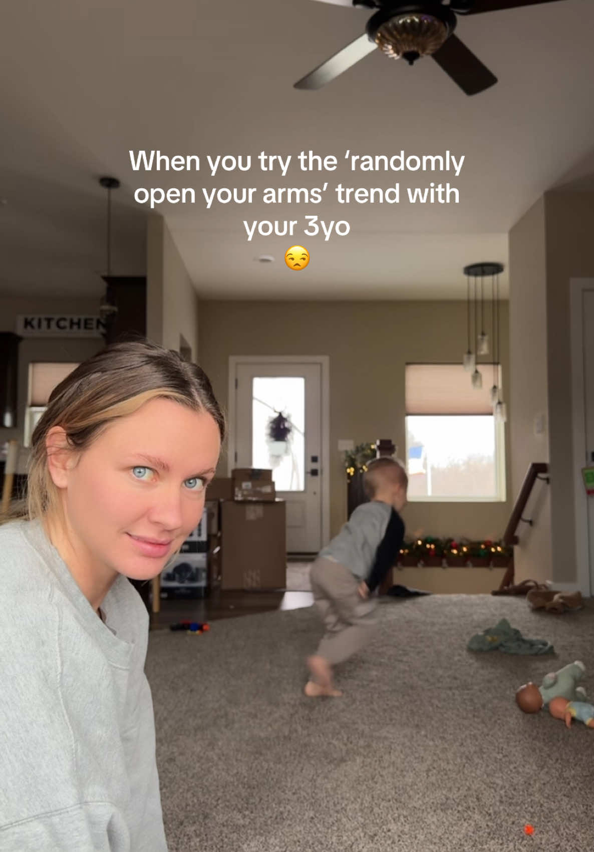 Not sure if it’s the boxes by the door, my messy house or my weave showing, but its giving no one gives a F*CK. #momlife #MomsofTikTok #trending #viral #fyp #comedy 