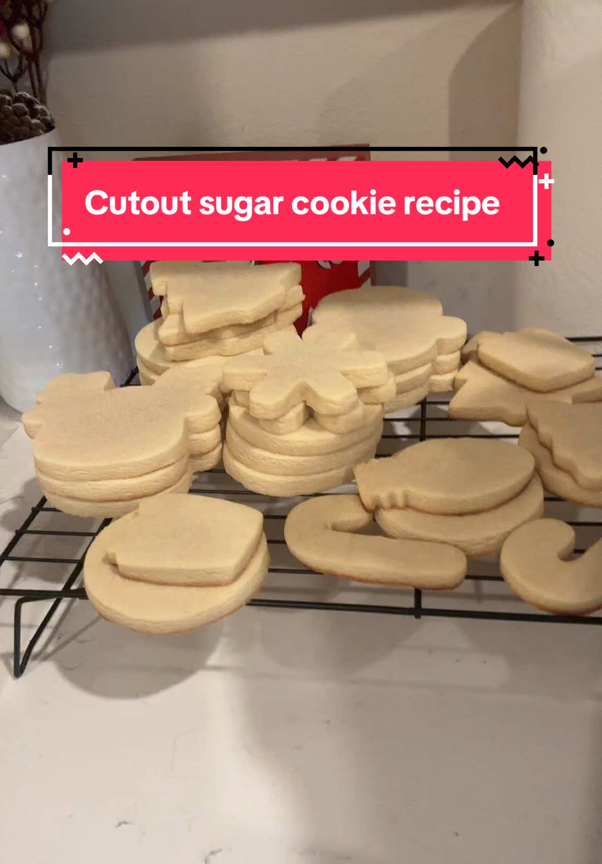 2 cups butter (room temperature or softened) 2 cups granulated sugar  2 eggs  2 teaspoons vanilla extract  6 cups flour  Bake at 350F for 11 minutes (decrease time for thinner or smaller cookie shapes) #christmascookies #sugarcookies #royalicing #cutoutcookies  Disclaimer: this is the recipe i have been using for years. Feel free to add whateger additional extracts/flavors YOU would like 😊