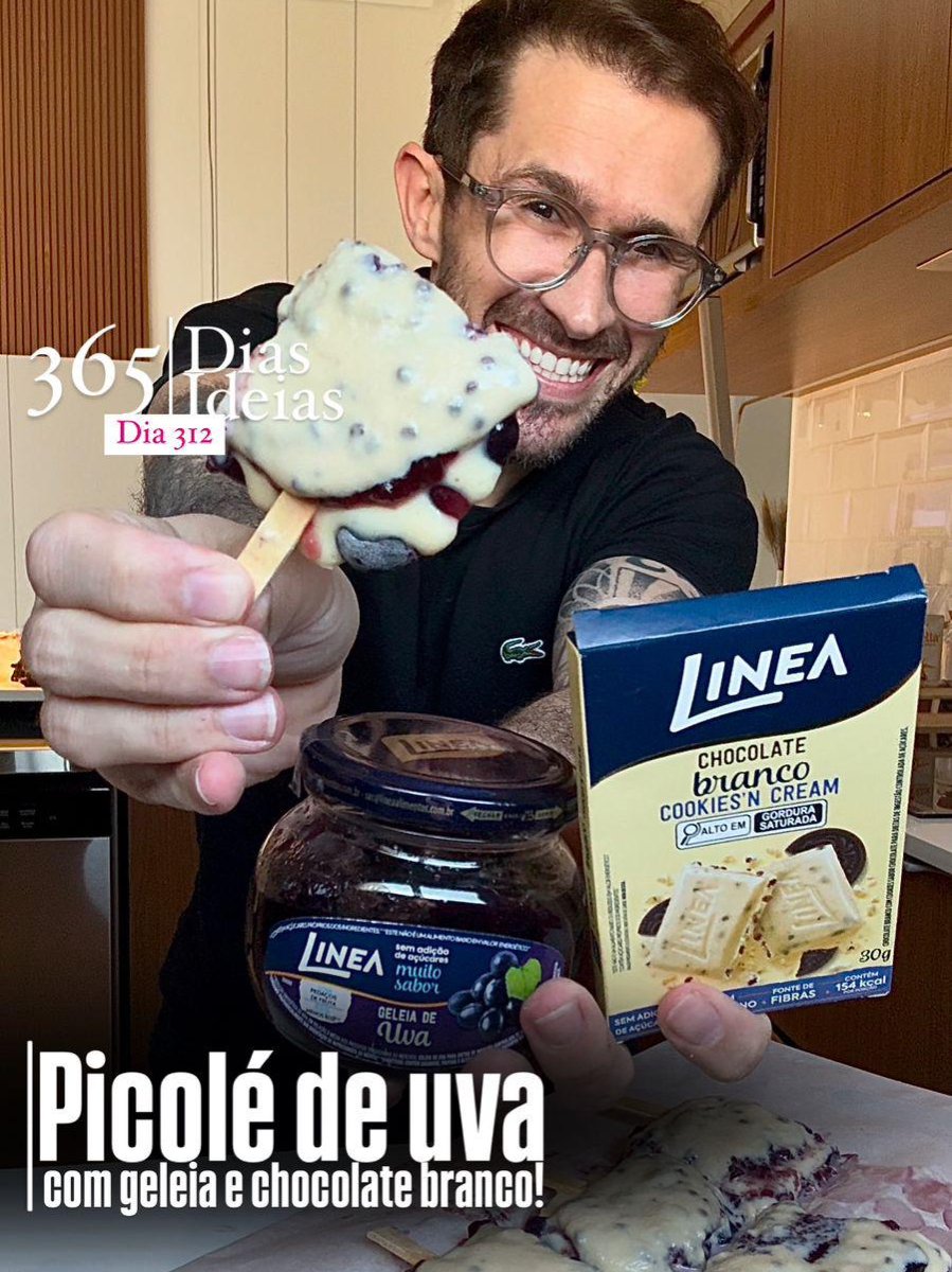 #repost @nutrijacksonmendes 👉🏻 Ingredientes: - Uva sem semente (130g) - ⁠Geleia de uva @lineaalimentos (60g) - ⁠Chocolate branco Cookies’n Cream @lineaalimentos (30g) - ⁠Iogurte grego natural desnatado (120g) - ⁠Leite em pó semi desnatado (40g) 👉🏻 Modo de preparo: Comece cortando as uvas ao meio, e coloque em uma superfície revestida com papel antiaderente, formando um retângulo. Agora misture 20g de leite em pó com iogurte, e coloque por cima das uvas. Acrescente os palitinhos e leve ao congelador por cerca de 1 hora. Retire do congelador e coloque a Linea Geleia de Uva sobre o creme de iogurte. E pra finalizar, derreta o delicioso Linea Chocolate Branco Cookies n’ Cream (coloque no micro de 10 em 10 segundos), acrescente 20g de leite em pó e um pouquinho de água, formando um creme cremoso. Leve para o congelador novamente por cerca de 1 hora, e tá pronto… agora é só se deliciar com essa perfeição! 👉🏻 Info nutricional a cada 1 unidade (rendeu 6 picolés): Calorias: 83kcal Carbo: 15g Ptn: 3g Lip.: 2,3g Você pode e deve ser feliz fazendo dieta… #receita #recipe #dieta #saude #fit #fitness #nutricao #picole #uva
