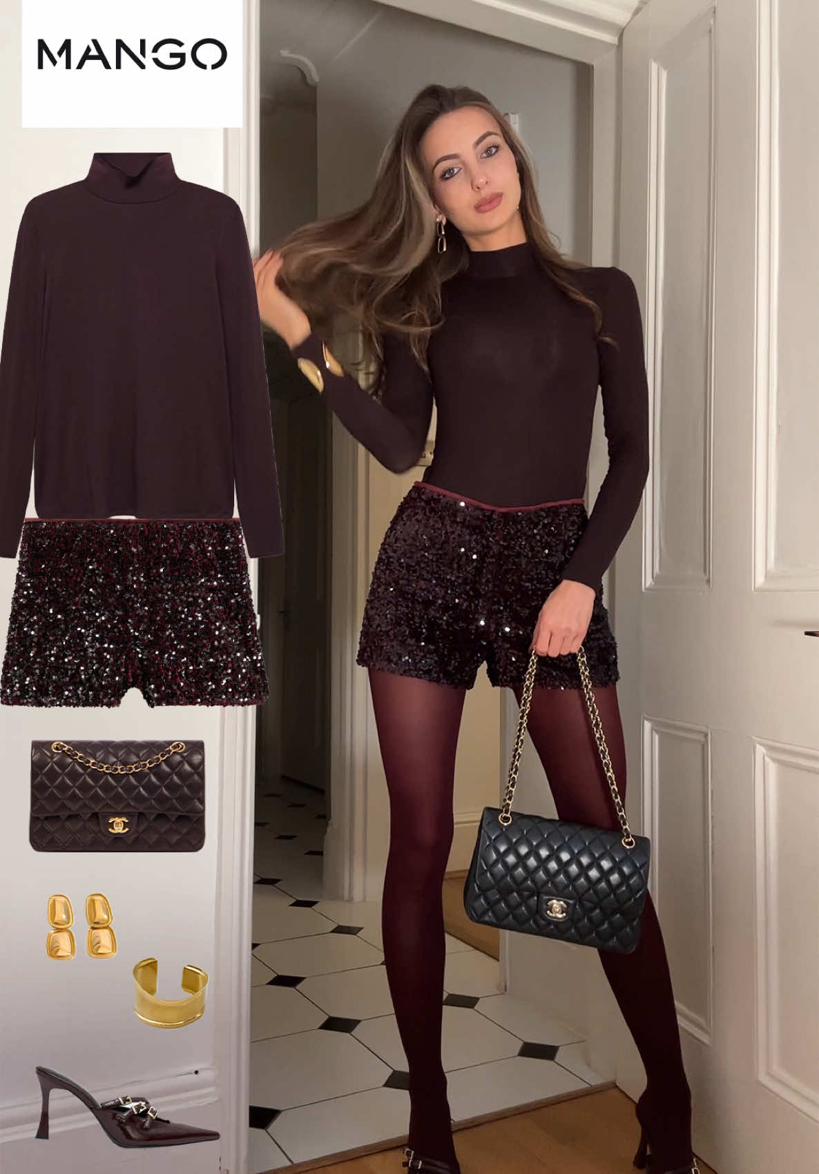 Burgundy Christmas Day Outfit ✨ #outfitinspiration #frenchgirl #frenchgirlstyle #outfits #oldmoneyoutfits #partyoutfit #winterlooks #partylook #christmas #partylooks #christmasoutfit #outfitinspo #sequin #christmasparty shorts @mango ref: 770790641978 Top @mango ref: 770082751877 jewellery @Mademoiselle Jewellery lt 