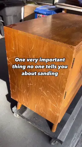 🎨✨ First Things First:  When going to bare wood , I always start with stripper to remove most of the old finish. This protects the wood and saves time, and prevents damage—especially on delicate veneers! 🛡️ ✨Then apply THE GOLDEN RULE OF SANDING: Don’t Skip More Than One Grit or you’ll end up with scratches that won’t sand out! 🪵 Skipping grits when sanding can lead to uneven surfaces because each grit refines the wood gradually. Here’s why it matters: 	* Each grit removes scratches from the previous one, preventing visible imperfections. 	*Using consecutive grits reduces effort and prevents excessive wear on finer grits. 	*Skipping grits can leave micro-scratches that show after staining or finishing. 	* You want Surface Uniformity: Consistent sanding ensures even finishes. Skipping from 80 to 220-grit may leave scratches that the finer grit can’t remove.  If you ou start with 80 grit, your next step should be 100 or 120—not 150 or 180. • Solid wood? Start with 80 or 100 grit to remove imperfections. • Wood veneer? Start higher, around 150 grit, to avoid sanding through the thin layer.  Each step smooths your surface and preps it for a flawless finish. Skipping grits? That’s how swirl marks and uneven finishes sneak in! 🚫 Bonus Tip: The Pencil Trick 🖊️ Scribble pencil marks on the surface before sanding. As you sand, the marks disappear, showing exactly where you’ve sanded and what’s left. No guesswork, no missed spots. #sanding #woodworkingtips #furniturefinishing