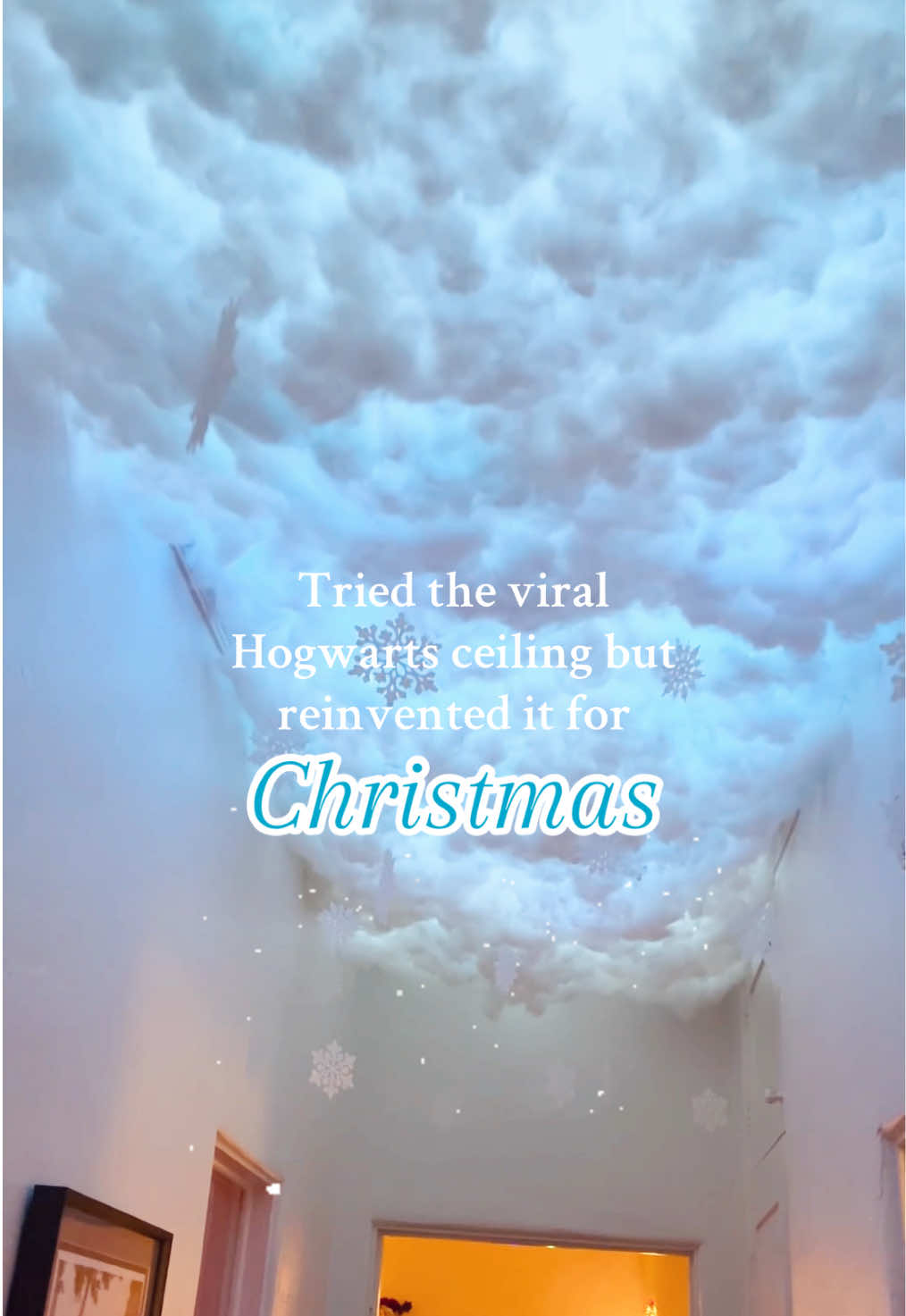 I’m so happy with my winter wonderland ceiling ❄️☃️ #christmas #christmasdecor #holiday #hogwarts #christmastiktok #viralclips #fypシ 
