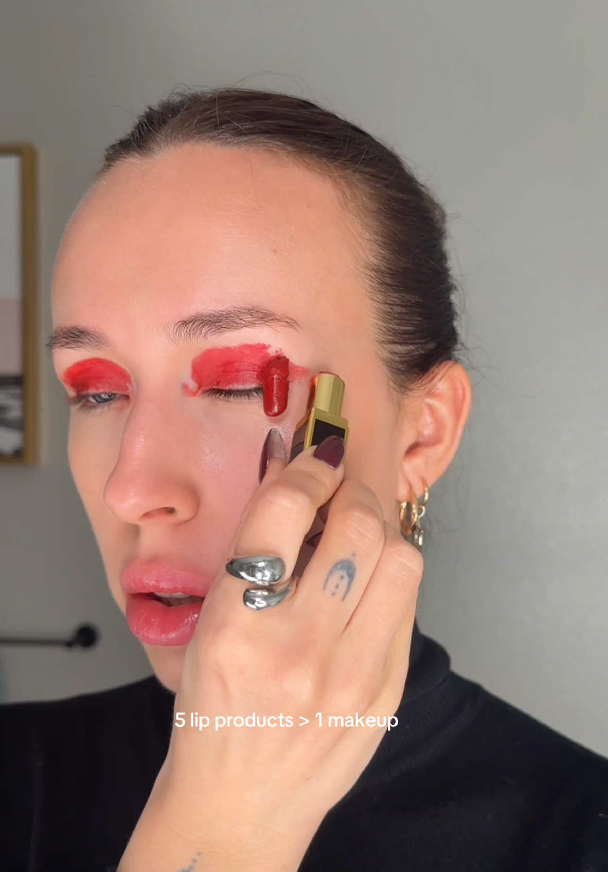 full makeup  only with lip products 🫦 #lipgloss #redmakeup #redeyes 
