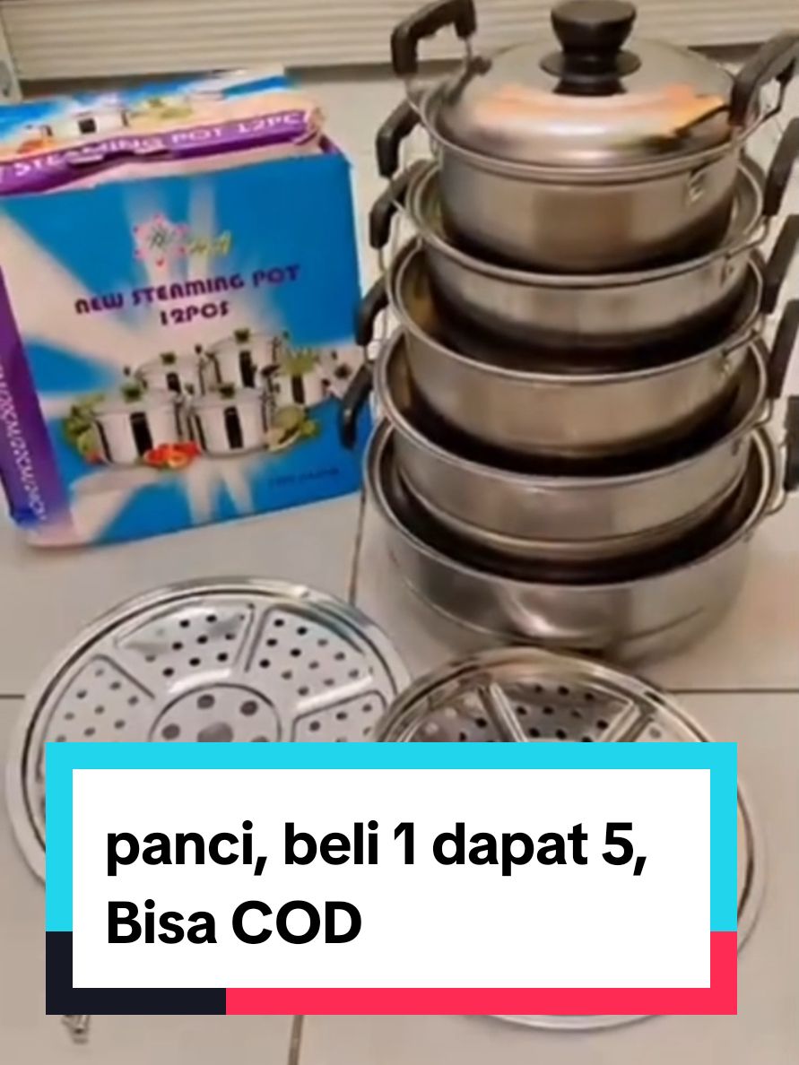 panci steamer set 5 susun tutup stenlis PANCI + STEAMER SET 5 SUSUN Bahan Steinles 1 Set terdiri dari 5 pcs ukuran dan 2 plat steamer : - Diameter 16 cm - Diamtere 18 cm - Diameter 20 cm - Diameter 22 cm (Free Steamer) - Diameter 24 cm (Free Steamer). Desain modern Handle tahan panas #panci #pancisteamersteamer #pancikukus #panciset #panci5susun 