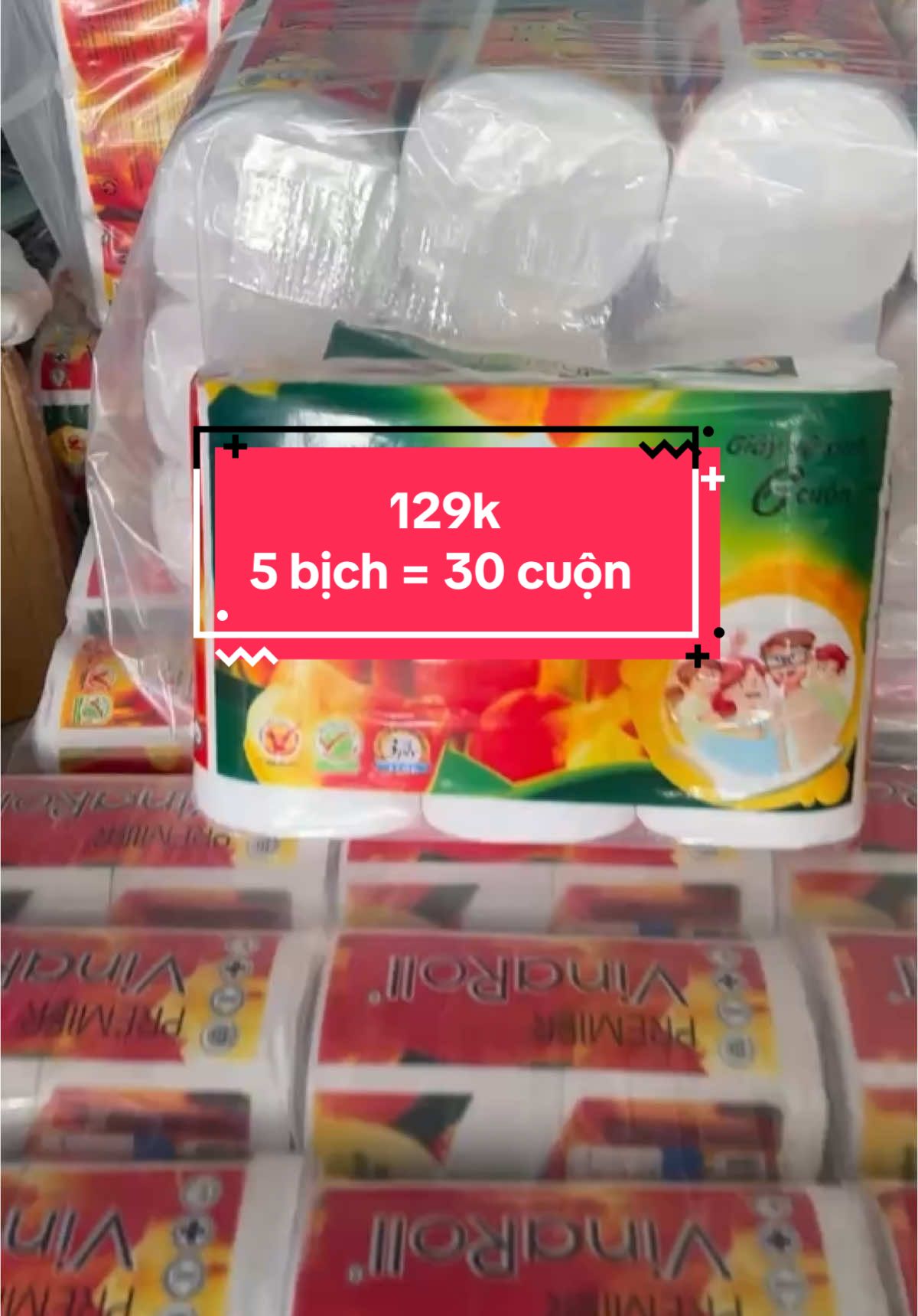 Giấy VinaRoll chỉ 129k 5 bịch, 1 bịch 6 cuộn #giấy #giayvesinh #giayan #giaysuc #giaycuon #giaycuonkhongloi 