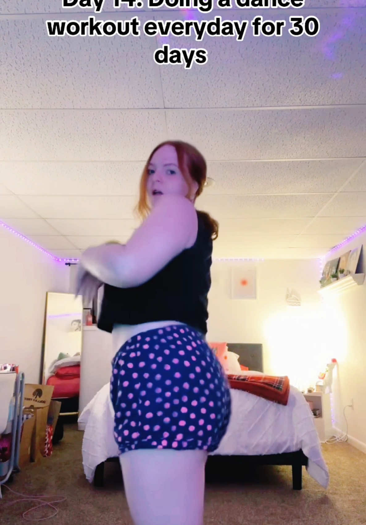 Day 14: Doing a dance workout everyday for 30 days💃 I feel very self conscious in this video, but I am trying to love myself through all the stages❤️ Go support @and8 Fitness on youtube  #weightlossmotivation #winterarc #GymTok 