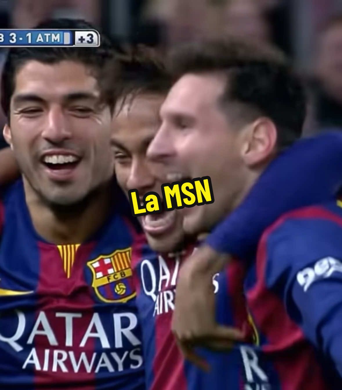 La icónica celebración de la MSN, en una FC Barcelona vs Atlético de Madrid. #messisuarezneymar #leomessi #luissuarez #neymarjr #culers 