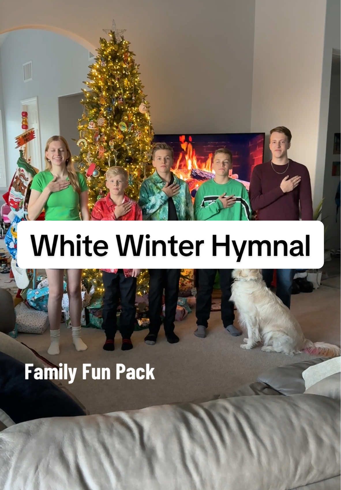 Poor Hana was getting the wrong message with this song 😂 #goldenretriever #singing #acappella #coversong #christmascarol #ffpmusic #familyfunpack #familysinging #whitewinterhymnal #christmasmusic #quintet 