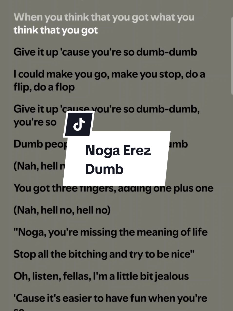 Noga Erez - Dumb #nogaerez #dumb #dumbnogaerez  #nogaerezsong #sumblyrics #dance #challenge #dancechallenge #singalonglyrics #songlyrics #songwithlyrics #musiclyrics #lyricsvideo #songlyrics #lyricsvideosongs #israelisong #israelisinger #israeliband #spotify #fyp #fypシ #fypviral 