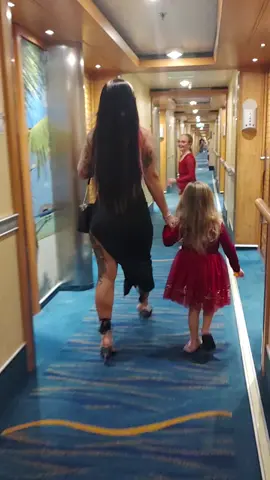 When I tell my youngest that we do not let highheels slow us down and Jennifer thinks I'm not feral enough to actually run down a cruise ship hall in my dinner dress and heals. @carnival 