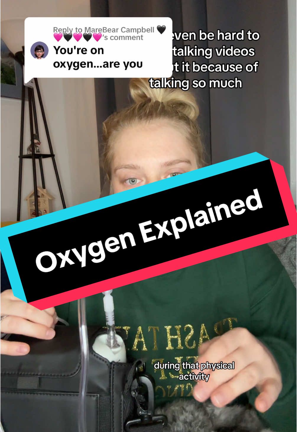 Replying to @MareBear Campbell 🖤🩷🖤🩷🖤🩷 Oxygen for me currently looks different than what people are used to. This is just my new normal. 🫶🏻 I’m thankful I am not on continuous oxygen 24/7 yet.  #lungdisease #oxygen #healthcare #journey #mystory #justbreathe 