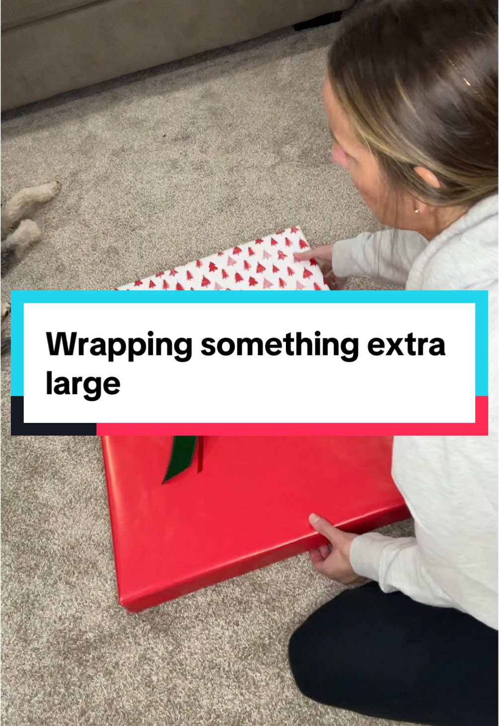 Replying to @Brigette When wrapping something larger than your roll of wrapping paper, my favorite go-to is to use two different papers (or the same one) and hide the seam with a ribbon! Hope this helps. #beeandbloomswraps #giftwrapping #wrappinggifts #howtowrap #wrappinghacks #giftwrappinghacks 