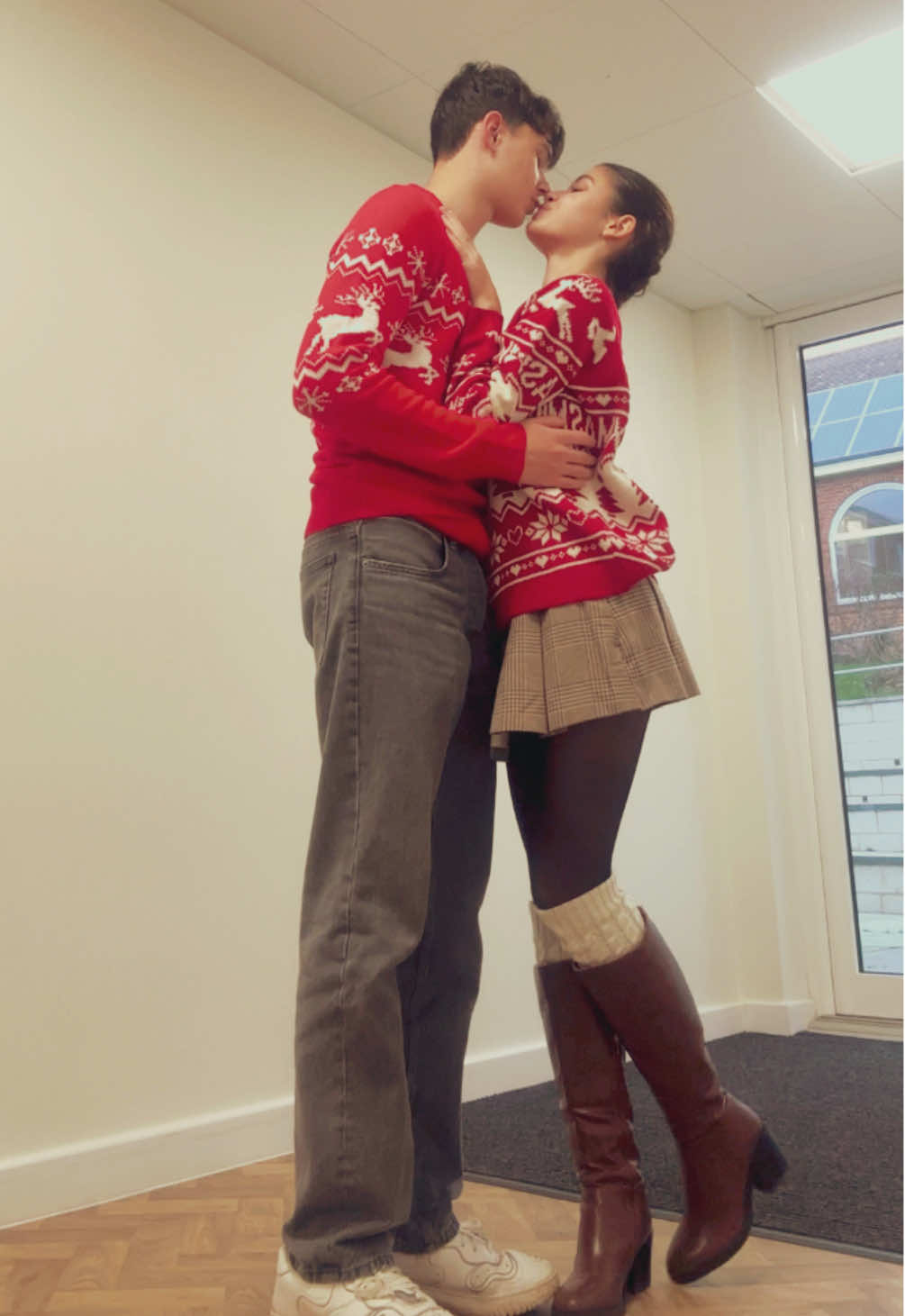 X-mas jumper day in school today ❤️ @brunoamaya  Skirt- @hollister  Boots - @Debenhams  Tights and leg warmers- @SHEIN  His jumper- @boohooman  His jeans- @zara #christmas #christmas2024 #relationship #couple #couplegoals #love #viral #christmasoutfit #school #college #christmasvibes #christmaslove #boyfriend #girlfriend #gossipgirl #christmasjumper #cute #winter #winteroutfit #winteraesthetic #christmasaesthetic 