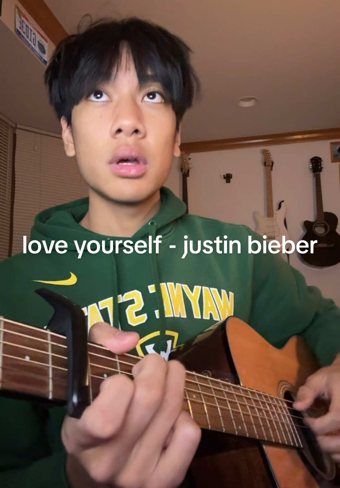 my voice is like 80% gone cuz im sick😞 #cover #guitar #loveyourself #justinbieber #singer 