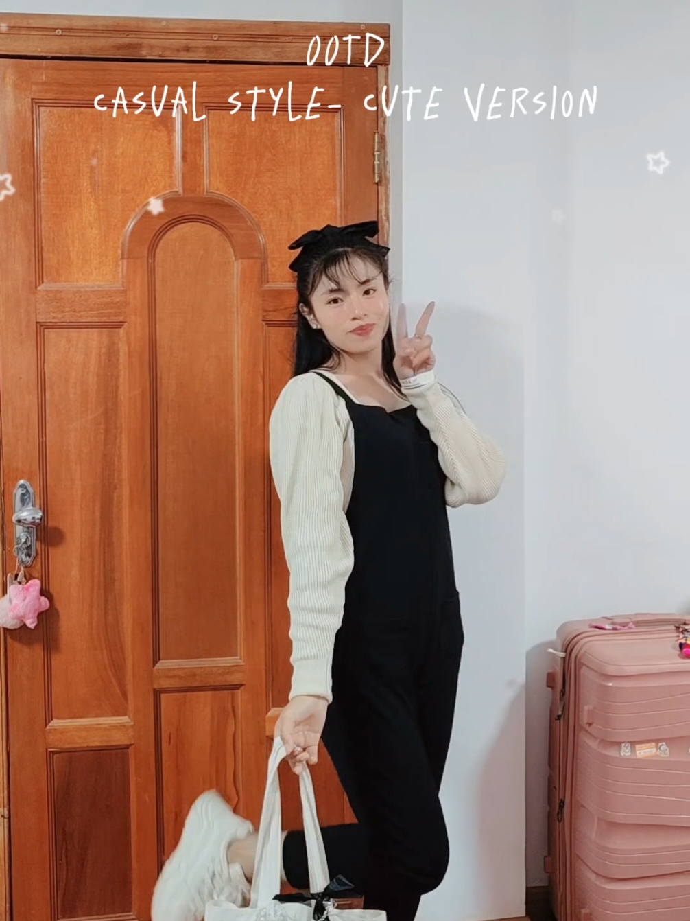 OOTD 🩷 casual style-cute version 🎀#CapCut #OOTD #cutestyle #grwm #kawai #ribbon #tottebag #outfit #girls