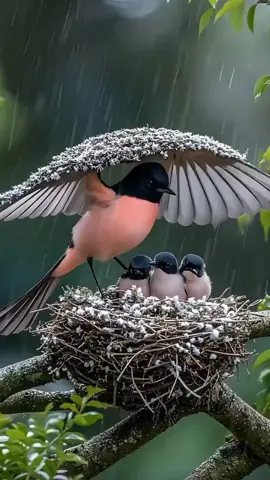 mother birds care her baby in rain with wings like umbreela love it  #birds #tiktok #ai #baby #animal #shorts #foru #nature #scene #forest #amazing #mother #Love #wildlife 