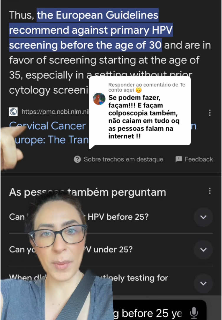 Respondendo a @Te conto aqui 🙃 1) papanicolau não é o mesmo exame 2) antes dos 25 anos, nenhuma sociedade recomenda realizar DNA HPV, porém algumas recomendam papanicolau a partir dos 21 anos. 3) infelizmente existem casos que não seguiram os protocolos, por isso é muito importante ter um acompanhamento com seu médico.  Fontes: https://pmc.ncbi.nlm.nih.gov/articles/PMC6315375/#:~:text=Thus%2C%20the%20European%20Guidelines%20recommend,without%20prior%20cytology%20screening%20implemented.  https://www.cancer.gov/news-events/cancer-currents-blog/2020/cervical-cancer-screening-hpv-test-guideline  https://www.acog.org/clinical/clinical-guidance/practice-advisory/articles/2021/04/updated-cervical-cancer-screening-guidelines #hpv #gineco
