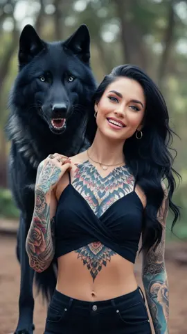 Beauty With Beast - Live Wallpaper 4K  #livewallpaper #ai #wolf #aigirl #midjourney #fyp
