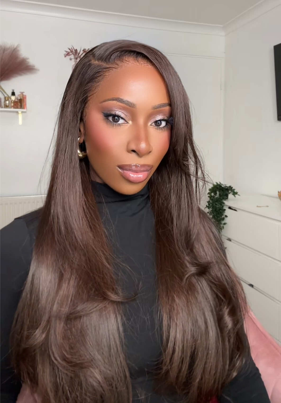 Chocolate brown with layers 🍫  #newhairalert #hairlayers #longlayers #lacefrontwig 
