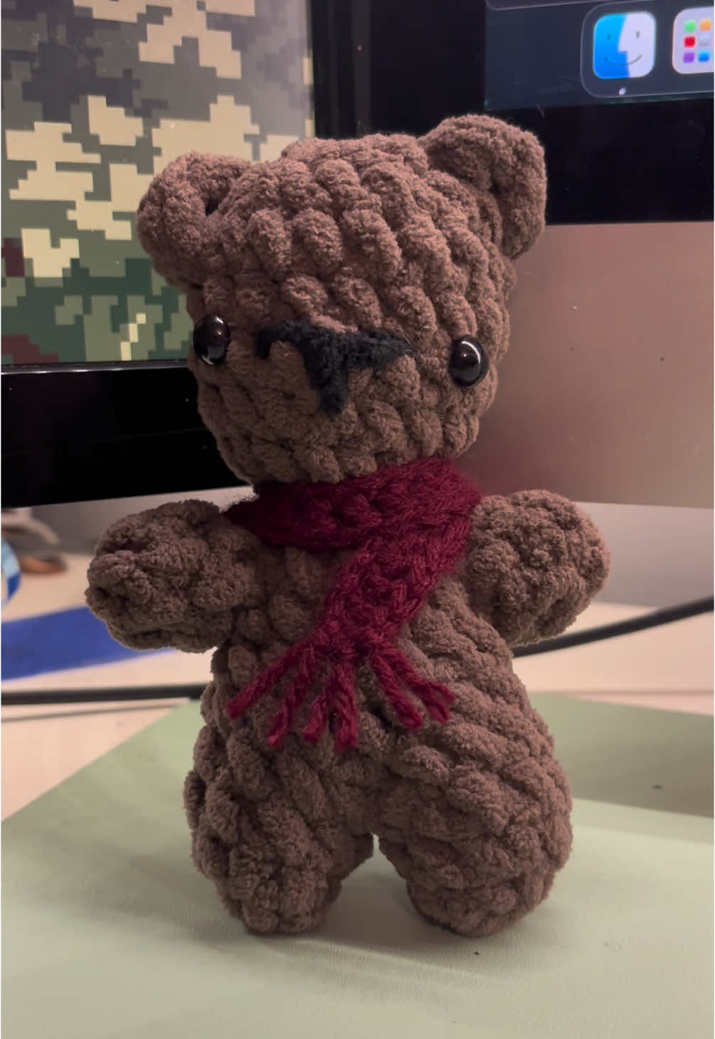 Crochet Bear w/a scarf 🧸 #crochet #crochetplush #crochetbear #bearplushie 