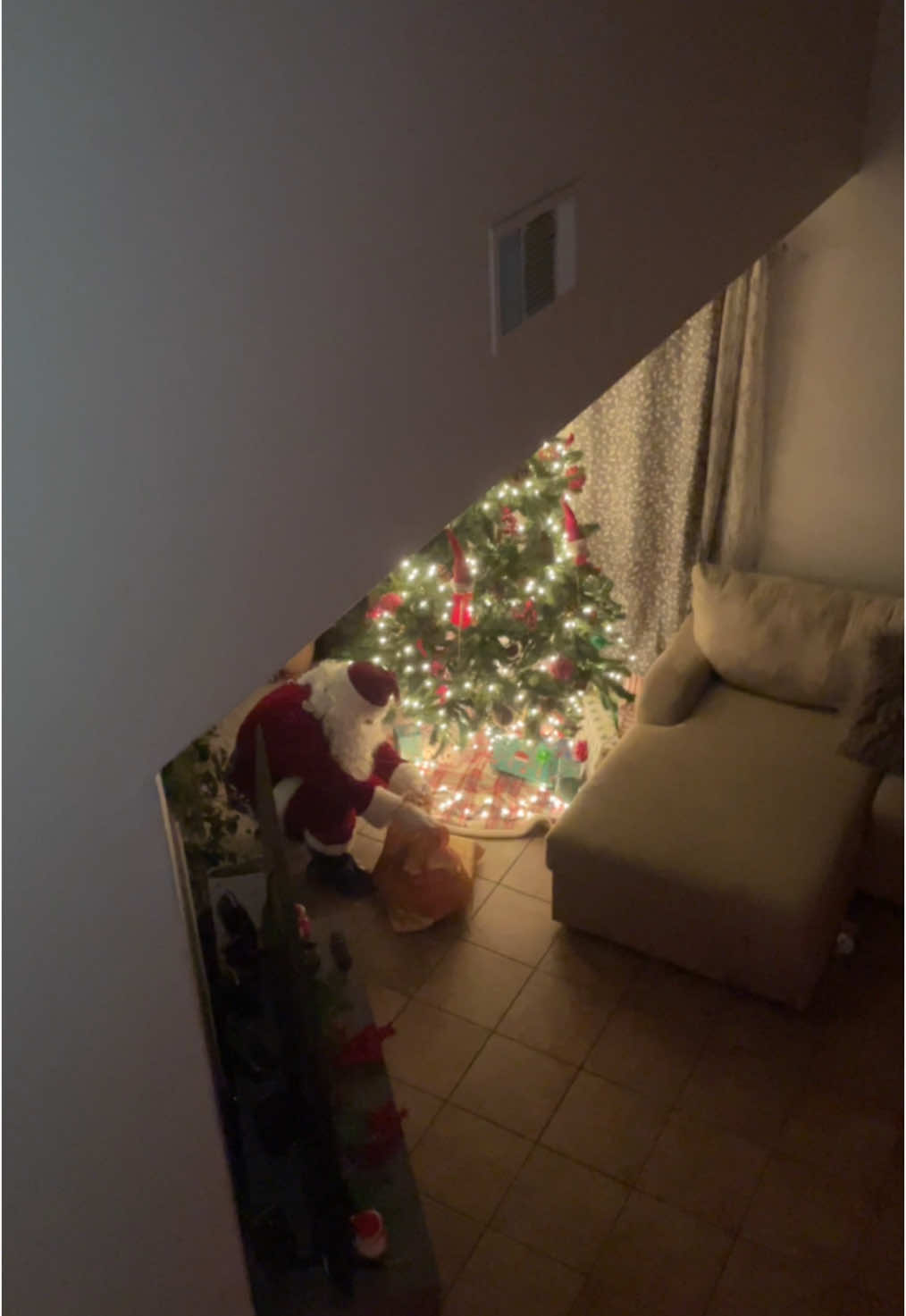 Making a Santa video so the kids can see Santa dropped of their presents.  🎁 #santaclaus #christmaseve #christmasday #sneaky #holidays #happyholidays #christmasgifts #christmastree #santaclausiscomingtotown 