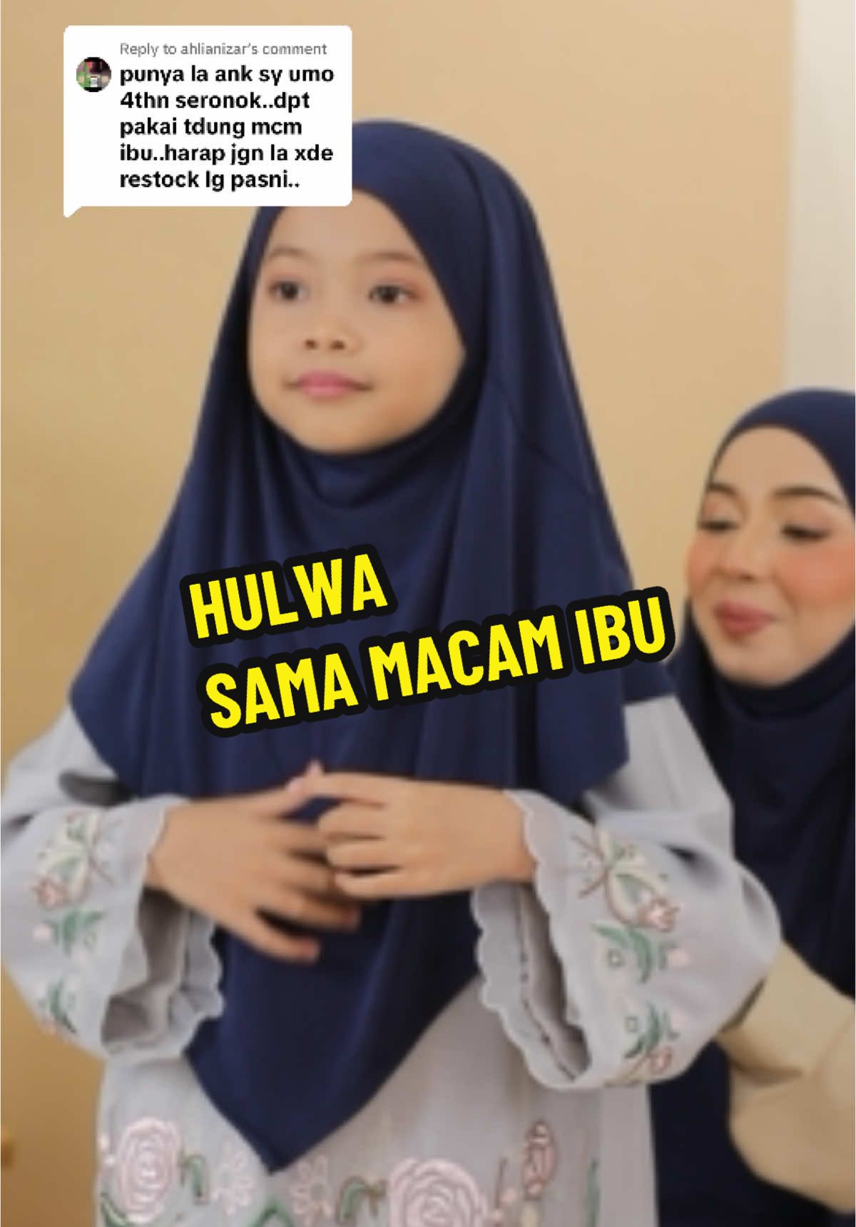 Replying to @ahlianizar anak mesti suka sbb boleh cantik macam ibu. Dahlah senang pakai, kain pun ironless dan ringan je. Memang tudung paling sesuai utk anak 🥰 #tudungqainisa #tudung #tudunginstant #tudungberdagu #tudungviral #tudungsarung #tudungsarunghulwa #tudungibuanak 