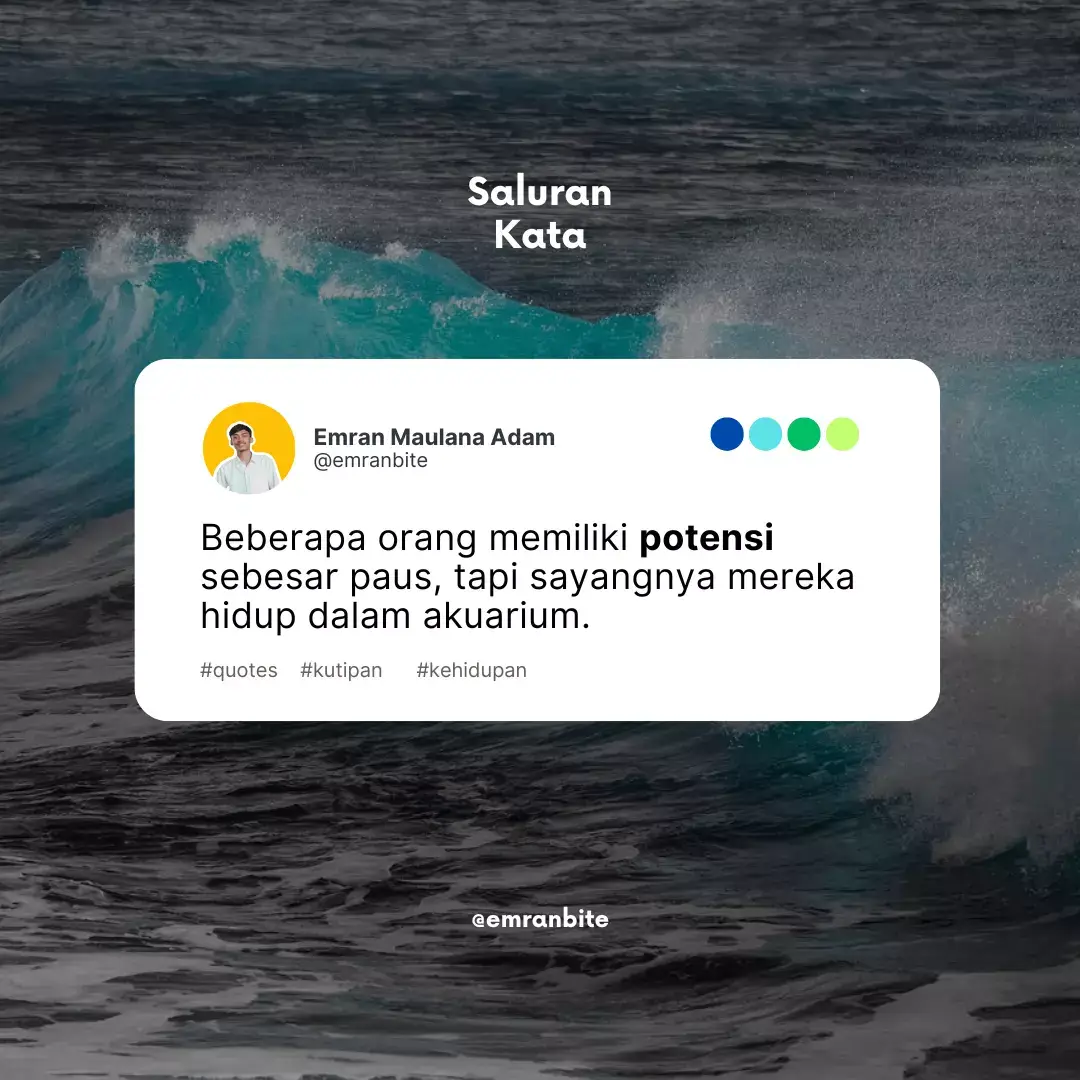 Beberapa orang memiliki potensi sebesar paus, tapi terjebak dalam batasan yang mereka ciptakan sendiri. Ingat, kamu tidak diciptakan untuk patah di dunia ini; mekarlah semegah-megahnya. Berjanjilah untuk terus mencoba, karena bab selanjutnya dalam hidupmu akan luar biasa dan penuh keajaiban. #katakatabijak #katakatamotivasi #quotestory #quotesoftheday #bertumbuh #potensi #kutipannasehat #motivasidiri #pathdailyindonesia #tiktokgood #emranbite #sorotantiktok #berandatiktok 