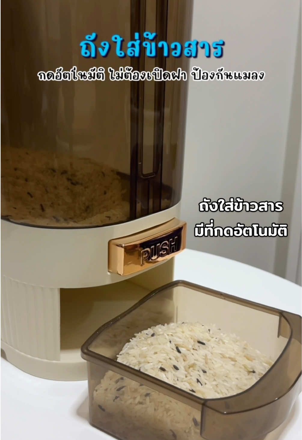 ถังใส่ข้าวสาร มีที่กดอัตโนมัติ ใช้งานสะดวก กันแมลง ที่บ้านใช้แล้วแม่ชอบมาก ใช้งานง่าย #ถังใส่ข้าวสาร #ถังข้าวสาร #ถังใส่ข้าวสารมินิมอล 