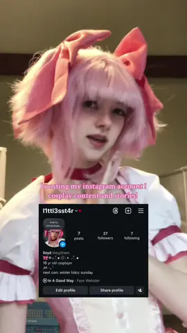 NF! follow my cosplay account for cosplay pictures, con photo drops, behind the scenes of videos and some silly polls and questions! - #madoka #madokakaname #madokamagica #madokacosplay #madokamagicacosplay #cosplay #cosplayer #fy #fyp #boost 