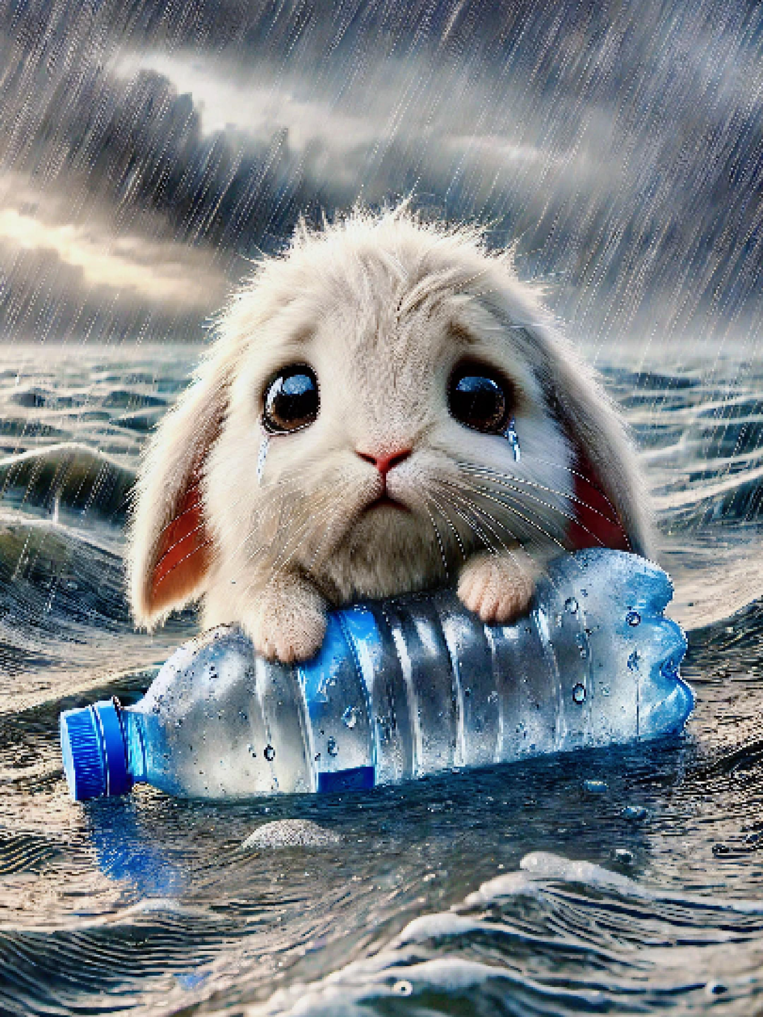 Little rabbit floating in the rainstorm 🐹 #rabbit #animalsoftiktok #funnytiktok #ai