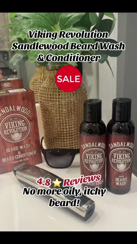 Viking Revolution Sandlewood Beard Wash and Conditioner will raise the sexy factor for your man! No more oily, itchy beard and the smell is oh so sexy! #beard #beardwash #beardcare #mengrooming #vikingrevolutionbeardwash #menshair #men #giftsforhim #husbandsoftiktok #husband #sexyman #tiktokshop 