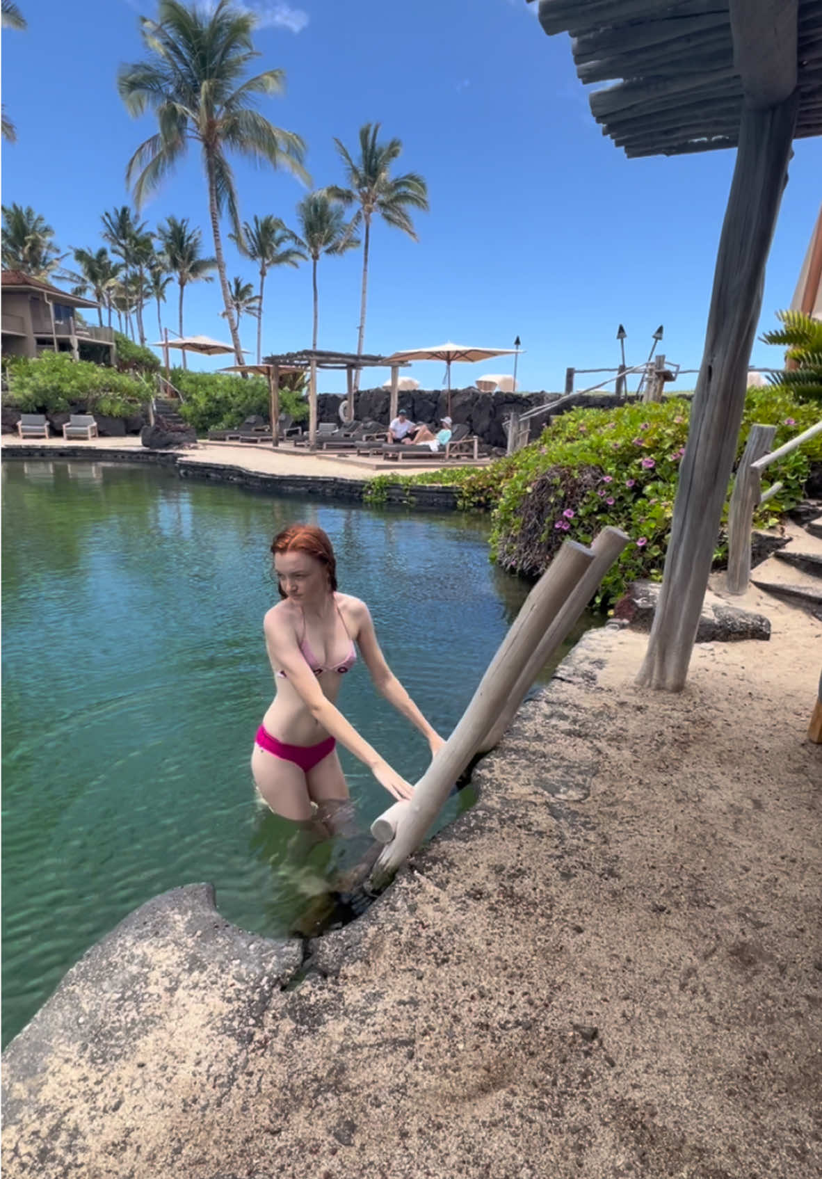 Swimming in a pool of stingrays 😬 #fyp #redhair #ginger #vacation 