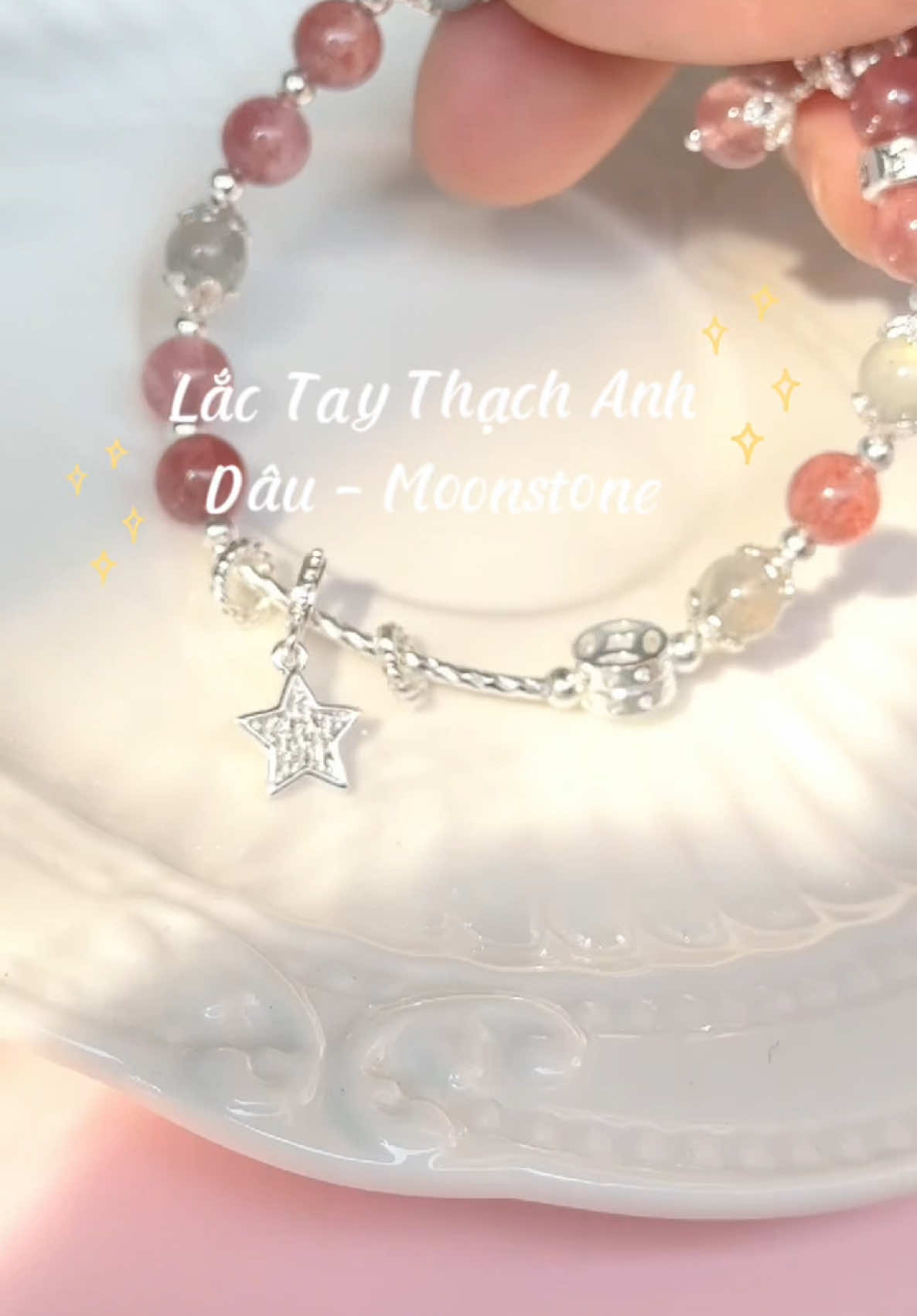 Lắc tay Moonstone mix Thạch Anh Dâu #kiligcharm #vongtay #lactay #moonstone #thachanhhong 
