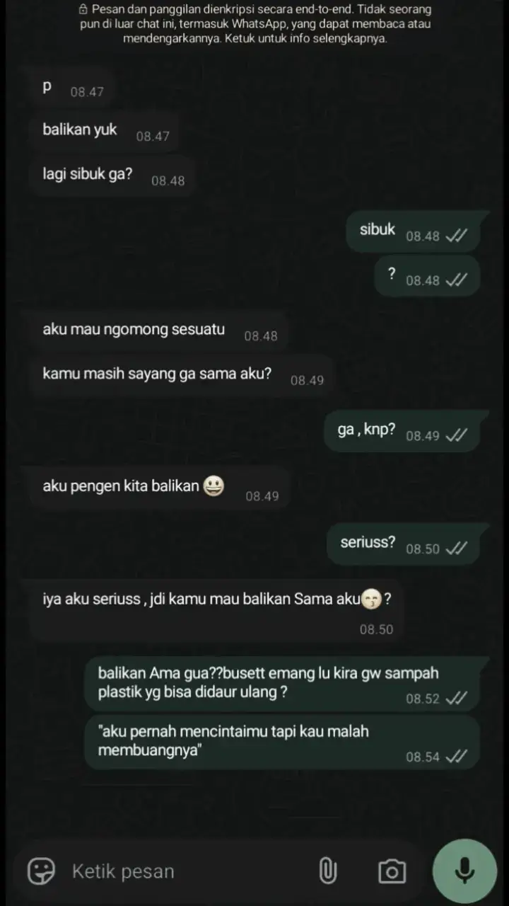 part 1 #trendbalikan #sschat #fyp#trending #balikansamamantan #mantan #galaubrutal #sad #sschatwa #trend  #xyzbca #foryou #foryoupage 