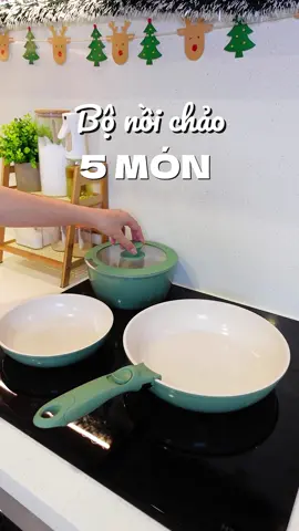 Bộ nồi chảo 5 món tone Hàn cực xinh #ngocminreview #LearnOnTikTok #bonoichao 