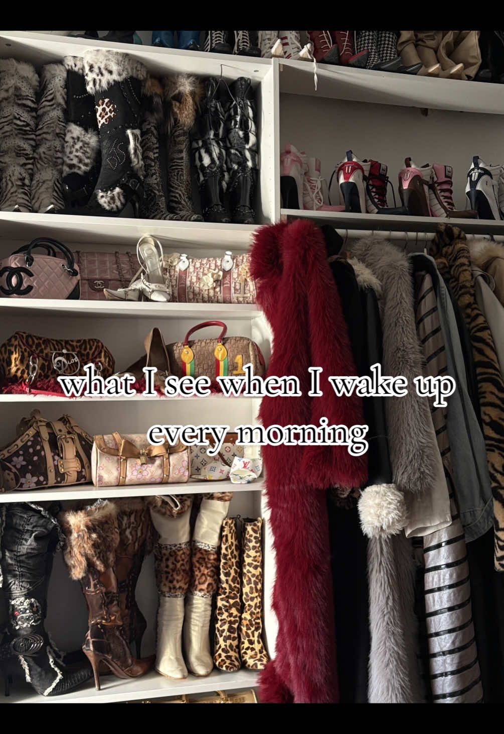 POV What i wake up to every Morning😌🩷. #fy #early2000s #y2k #fyp #collection #vintage #eldantes #boots #dior #obsession #justagirl #2000s #designer #chanel 