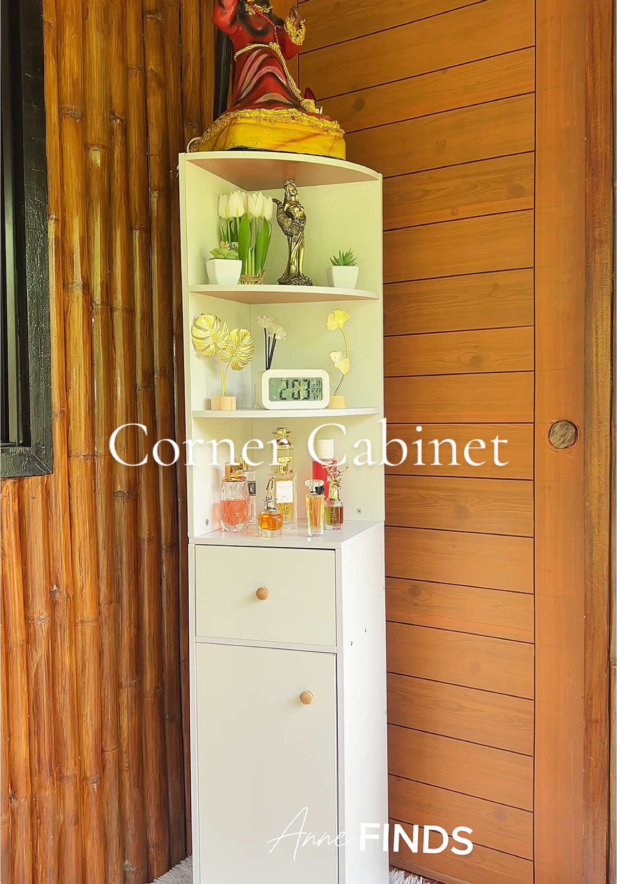 Ang ganda talaga nitong nabili kong Corner cabinet ang aesthetic at space saver pa sa bahay. #cabinet  #cornercabinet  #aestheticcabinet 