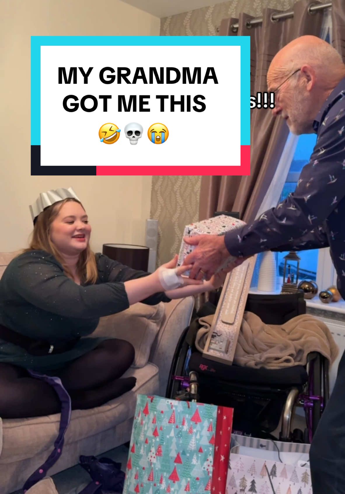 First the running shoes and now this, my grandmother is SAVAGE! 💀🤣 #christmas #comedy #christmashaul #funny #reaction #wheelchairgirl 