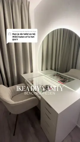 Antwoorden op @lana Benodigheden voor deze IKEA DIY vanity✨ . . #ikeadiy #ikeavanity #ikeahack #ikeadesk #ikeavanitydesk #vanitydesk #beautycorner #decoration 